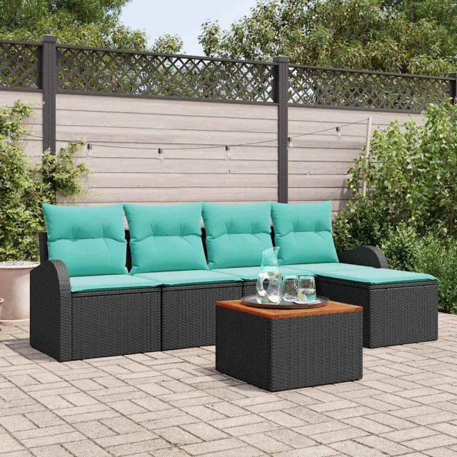 vidaXL Tuinbankenset 6 st Zwart en Turquoise poly rattan, foto 2