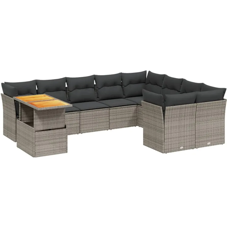 vidaXL 10-delige Loungeset met kussens poly rattan grijs, foto 3
