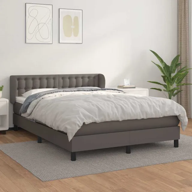 vidaXL Boxspring met matras kunstleer grijs 140x200 cm