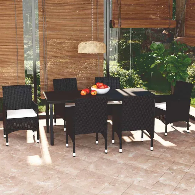 vidaXL 7-delige Tuinset met kussens poly rattan zwart, foto 2