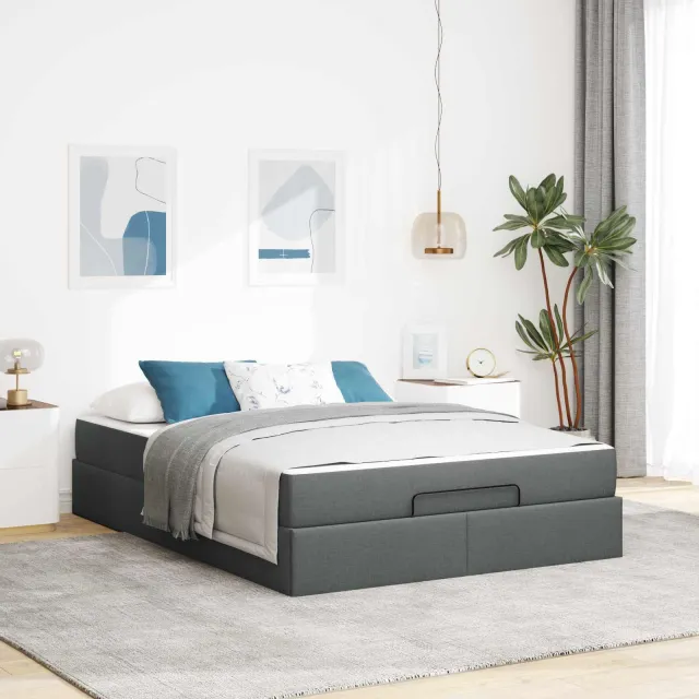 vidaXL Bedframe met matras 2 st Dim Grijs Stof Middelgrijs