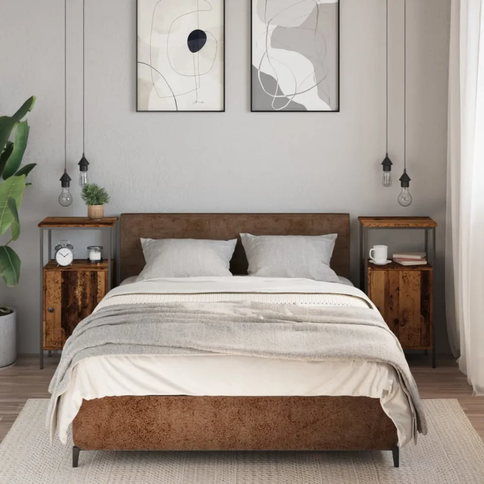 vidaXL Nachtkastjes 2 st 41x31x80 cm bewerkt hout oud houtkleurig bruin, foto 2