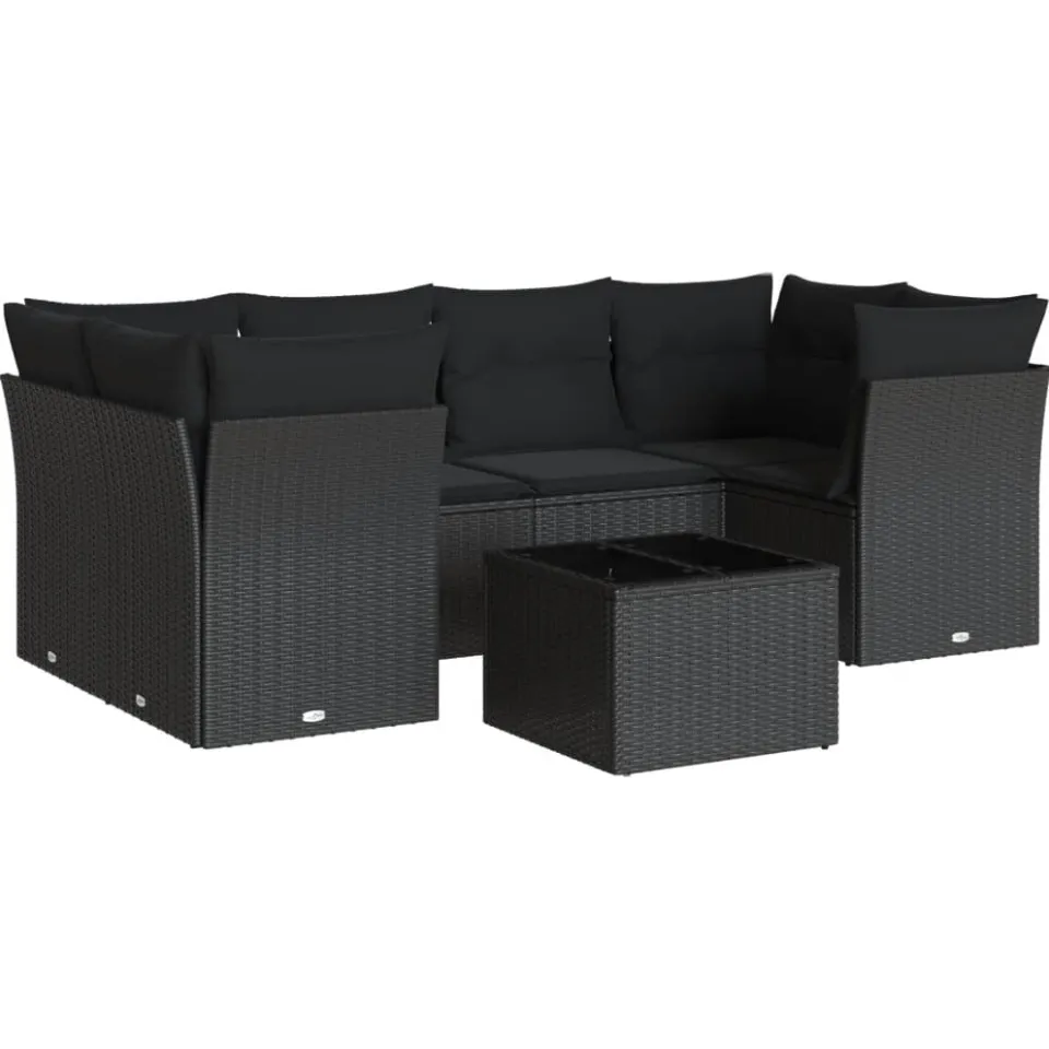 vidaXL 7-delige Loungeset met kussens poly rattan zwart