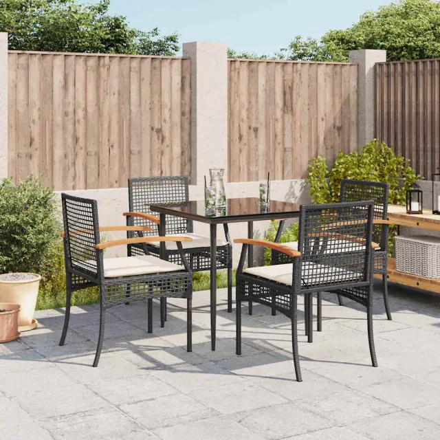 vidaXL 5-delige Tuinset met kussens poly rattan zwart, foto 2