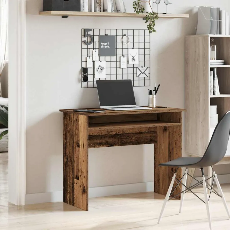 vidaXL Bureau 90x50x74 cm bewerkt hout oud houtkleurig bruin, foto 3