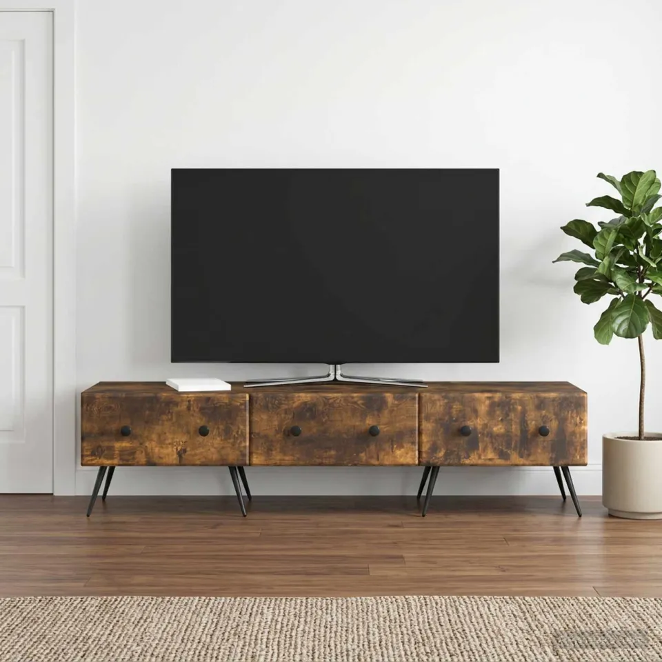 vidaXL TV-kast met lade Gerookt eiken 147 x 34,5 x 30 cm Bewerkt hout, foto 4