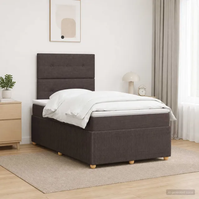 vidaXL LED Boxspring Bed met Matras Donkerbruin 120 x 200 cm Stof