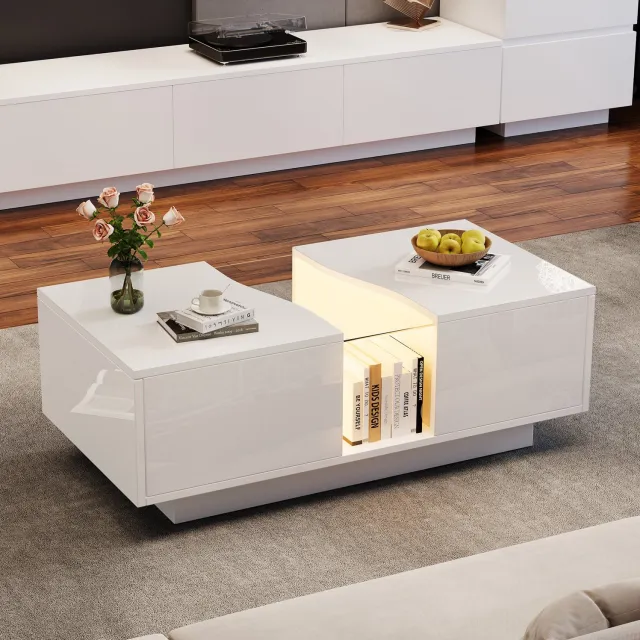 CHICFURN Salontafel - LED-verlichting - 2 lades - Wit