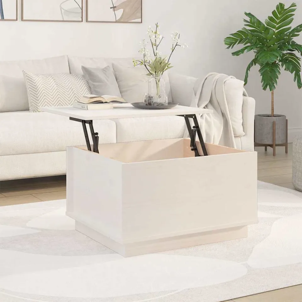 vidaXL Salontafel 60x50x35 cm massief grenenhout wit, foto 3
