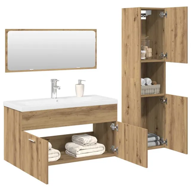 vidaXL 4-delige Badkamermeubelset bewerkt hout artisanaal eikenkleur Bruin