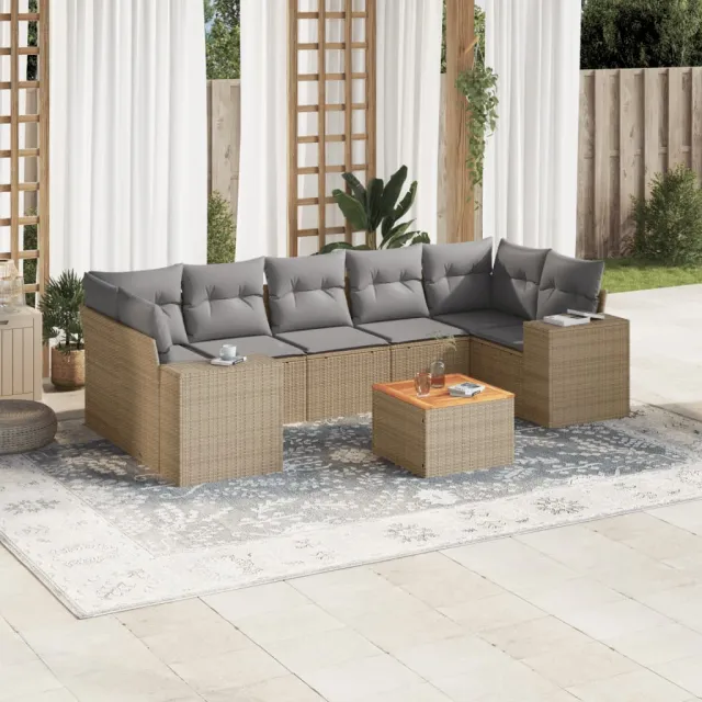 vidaXL 8-delige Loungeset met kussens poly rattan beige, foto 2