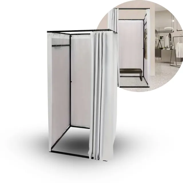 Mainius Vrijstaande Paskamer met Gordijn – 100x100x200cm – Draagbare Kleedruimte voor Winkel, Beurs & Studio – Grijs Pashokje – Privacy Scherm – Draagbaar Pashok - Kleedcabines