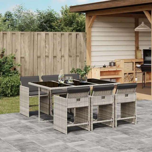 vidaXL 7-delige Tuinset met kussens poly rattan grijs