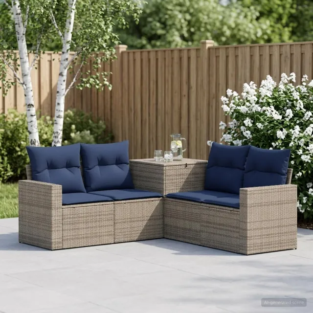 vidaXL Bankstel 5 st Grijs en Marineblauw 182,5 x 182,5 x 85 cm