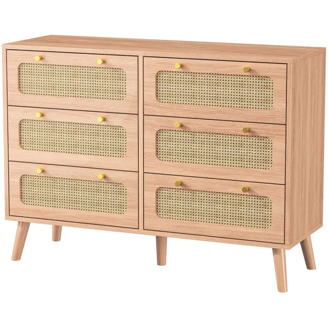 Golaro Retro Kast - Houten Ladekast - Commode - Ladenkastje - Opbergkast - Slaapkamer - Woonkamer - Hal - 100x34x73 cm - Rietkleur Rietkleur / Hout
