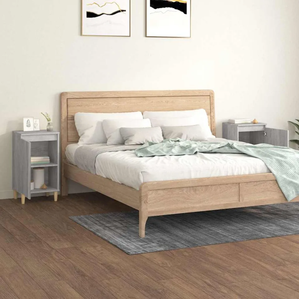 vidaXL Nachtkastjes 2 st 40x35x70 cm bewerkt hout grijs sonoma eiken, foto 3