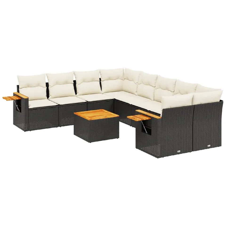 vidaXL 9-delige Loungeset met kussens poly rattan zwart, foto 3