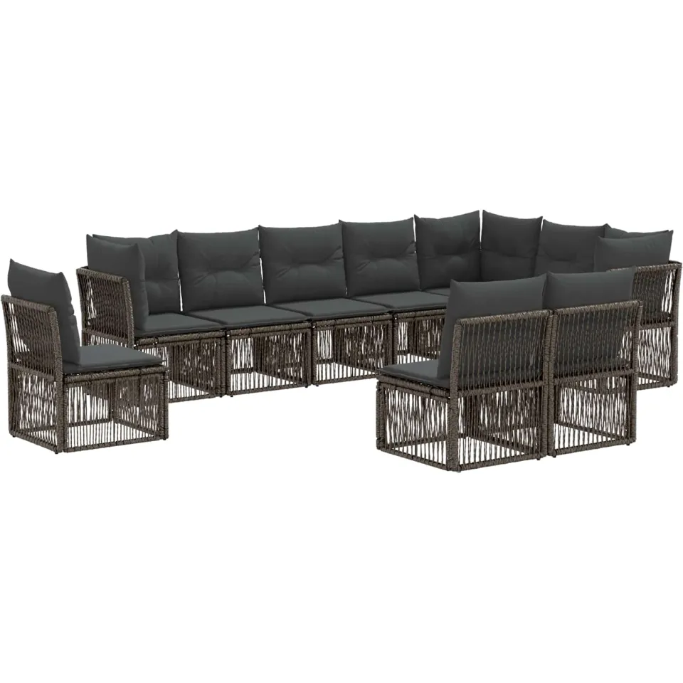 vidaXL Tuinbankenset 10 st 10-zits Grijs poly rattan, foto 3