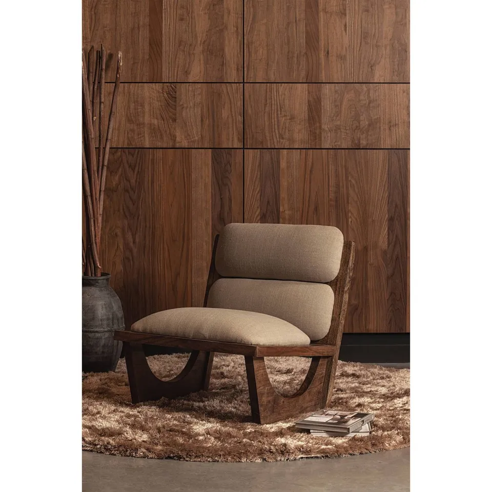 WOOOD Opulent Fauteuil - Bouclé/Hout - Naturel - 75x70x80, foto 2