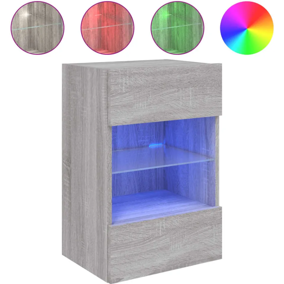 vidaXL Tv-wandmeubel met LED-verlichting 40x30x60,5 cm grijs sonoma, foto 3