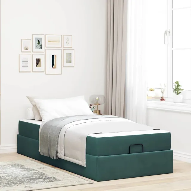 vidaXL Bedframe met matras 2 st Groen Fluweel