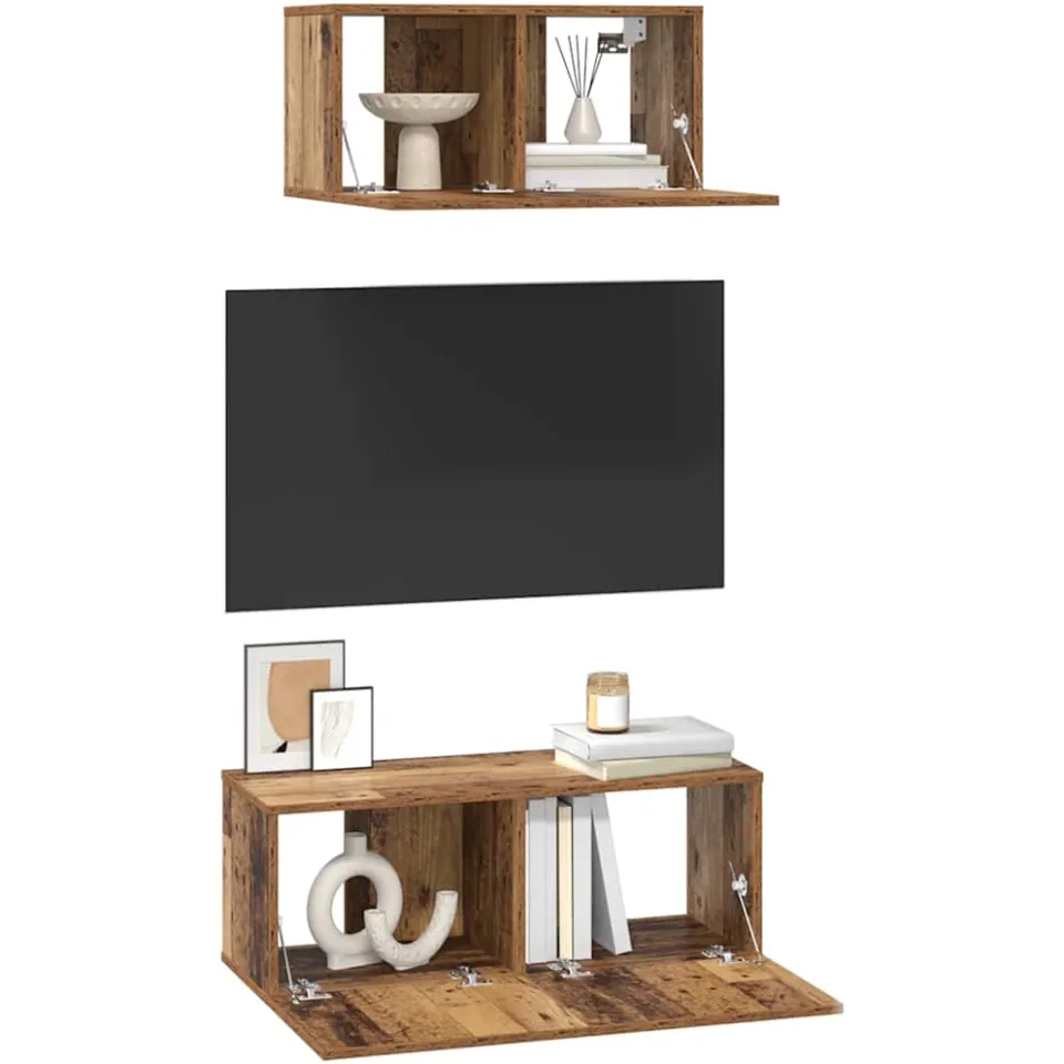 vidaXL Tv-meubelset 2 st Oud Hout Bewerkt hout Bruin