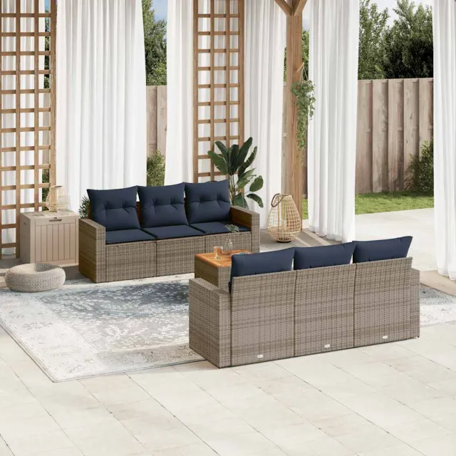 vidaXL 7-delige Loungeset met kussens poly rattan grijs, foto 2