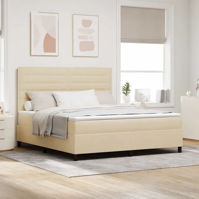 vidaXL Boxspring bed met matras met LED Crème 180 x 200 cm Stof