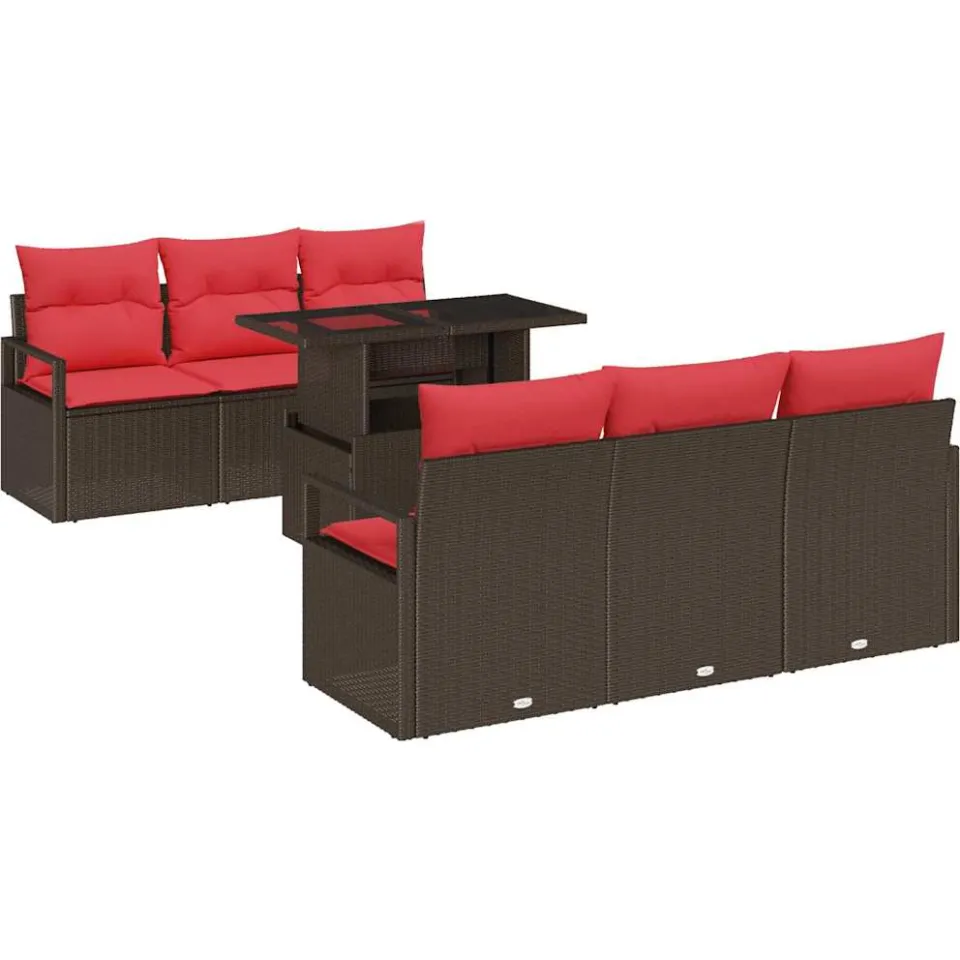vidaXL Tuin Sofa Set 7 st Bruin Poly riet