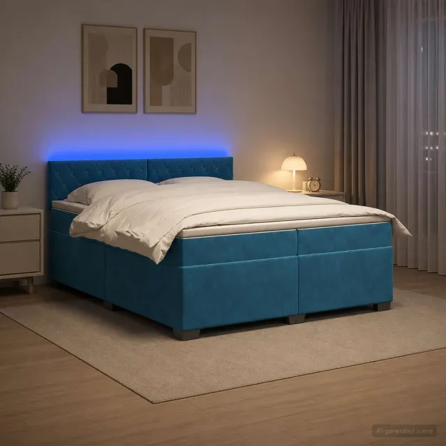 vidaXL Boxspring Bed met Matras en LED Blauw 200 x 200 cm fluweel