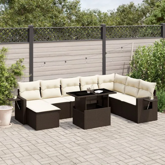vidaXL 9-delige Loungeset met kussens poly rattan bruin, foto 2