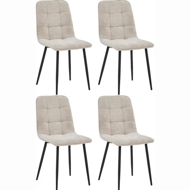 Colenis Ela Eetkamerstoel - Set Van 4 - Beige - Chenille Stof - Design