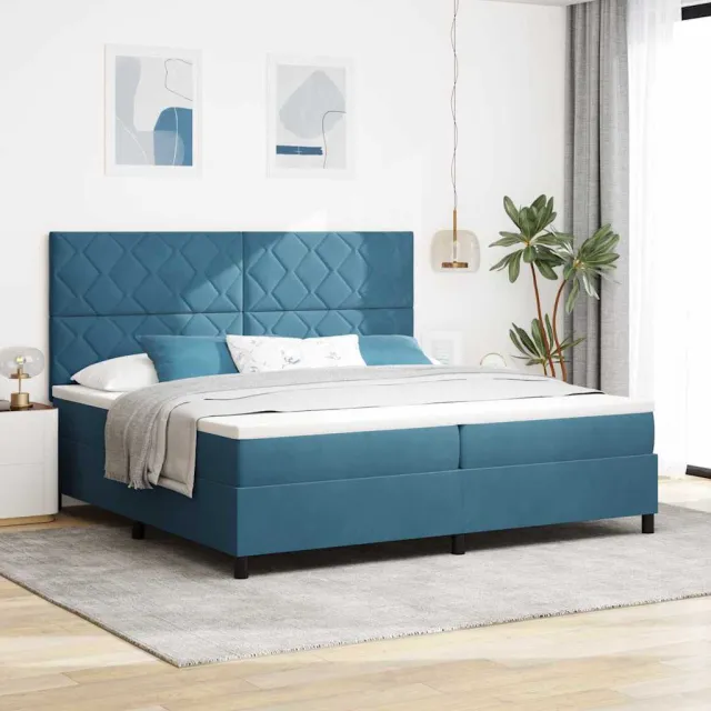 vidaXL LED Box Spring Bed Donkerblauw 200 x 200 cm Fluweel