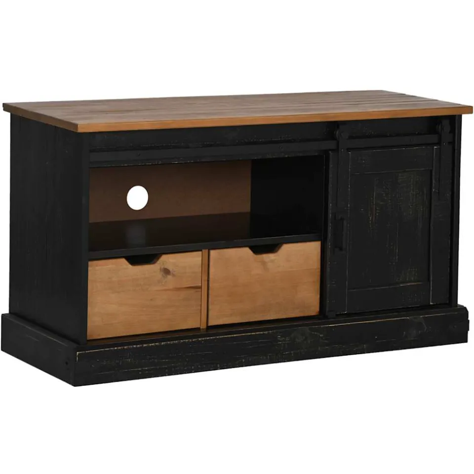 vidaXL Tv-meubel HALDEN met schuifdeur zwart 110x40x60 cm massief hout, foto 3