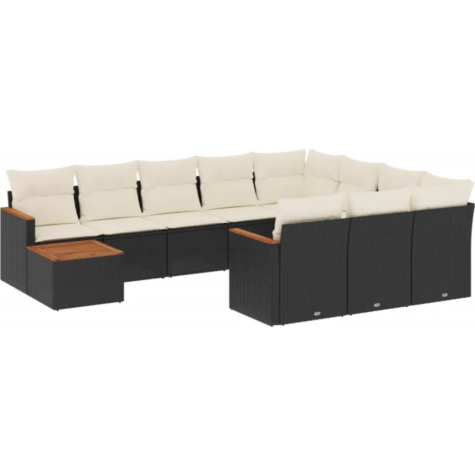 vidaXL 11-delige Loungeset met kussens poly rattan zwart
