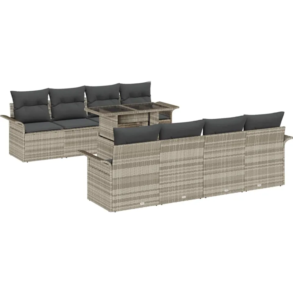 vidaXL Tuin Sofa Set 9 st Lichtgrijs [Synthetisch]: Poly Rattan