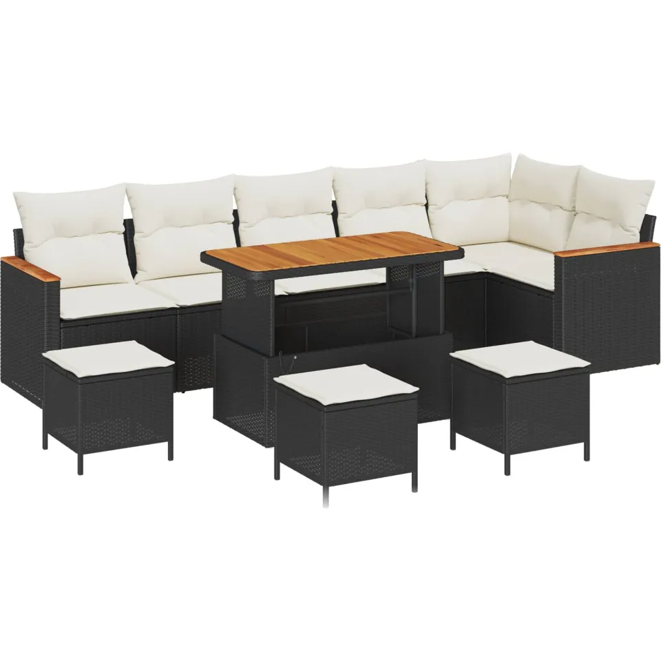 vidaXL Tuinbankenset 10 st Zwart poly rattan