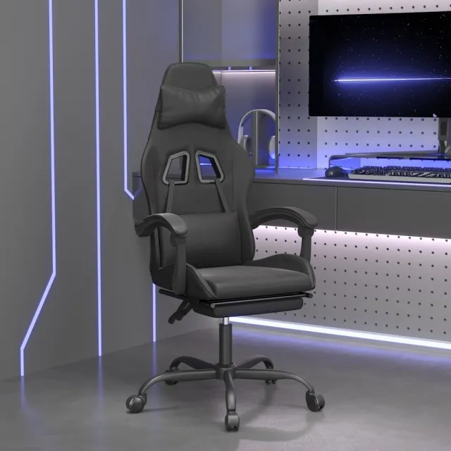 vidaXL gamestoel draaibaar met voetensteun kunstleer zwart, foto 2