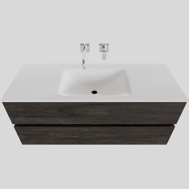 Boss & Wessing Badkamermeubel Solid Surface BWS Oslo 120x46 cm Midden Wood Dark Brown (0 kraangaten) Houtlook