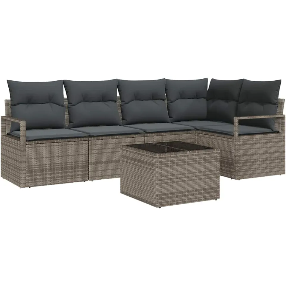 vidaXL Tuinbankenset 6 st Lichtgrijs poly rattan