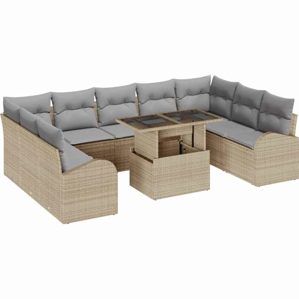vidaXL Tuin Sofa Set 10 st Beige Poly riet