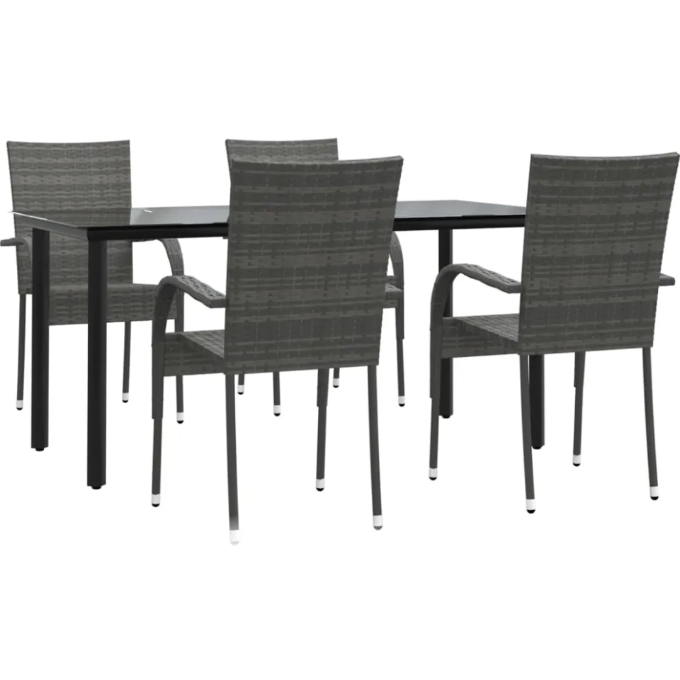 vidaXL 5-delige Tuinset poly rattan grijs