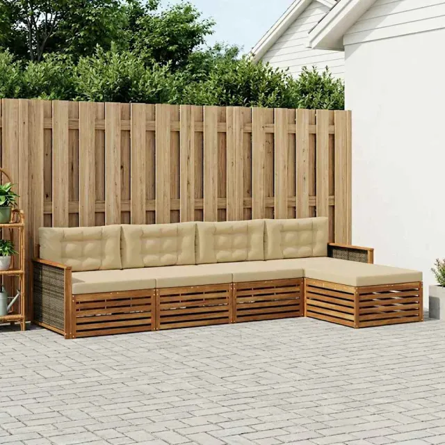 vidaXL Buiten bankenset 5 st 4-zits Natuurlijk en Beige