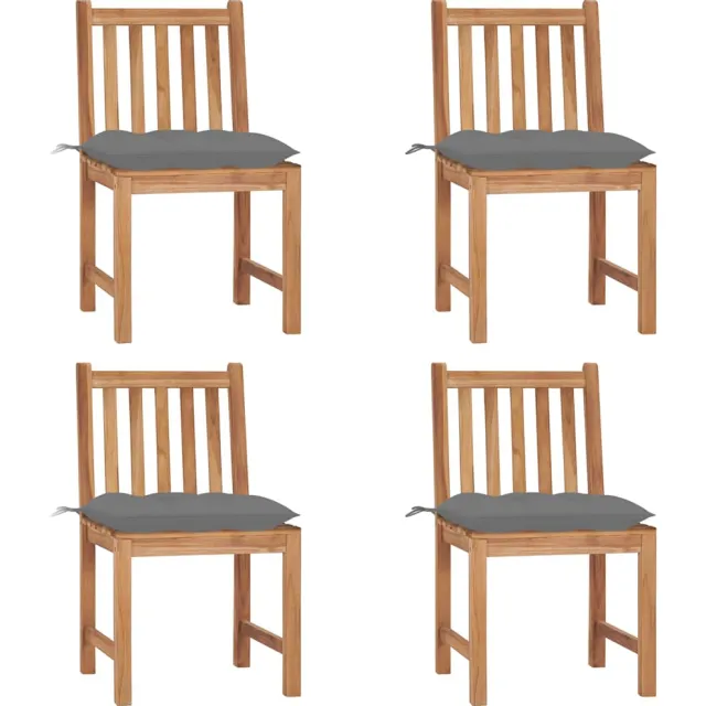 vidaXL Tuinstoelen 4 st met kussens massief teakhout Grijs
