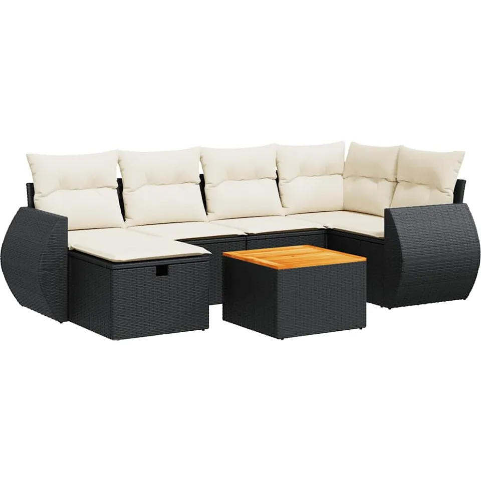 vidaXL 7-delige Loungeset met kussens poly rattan zwart, foto 3
