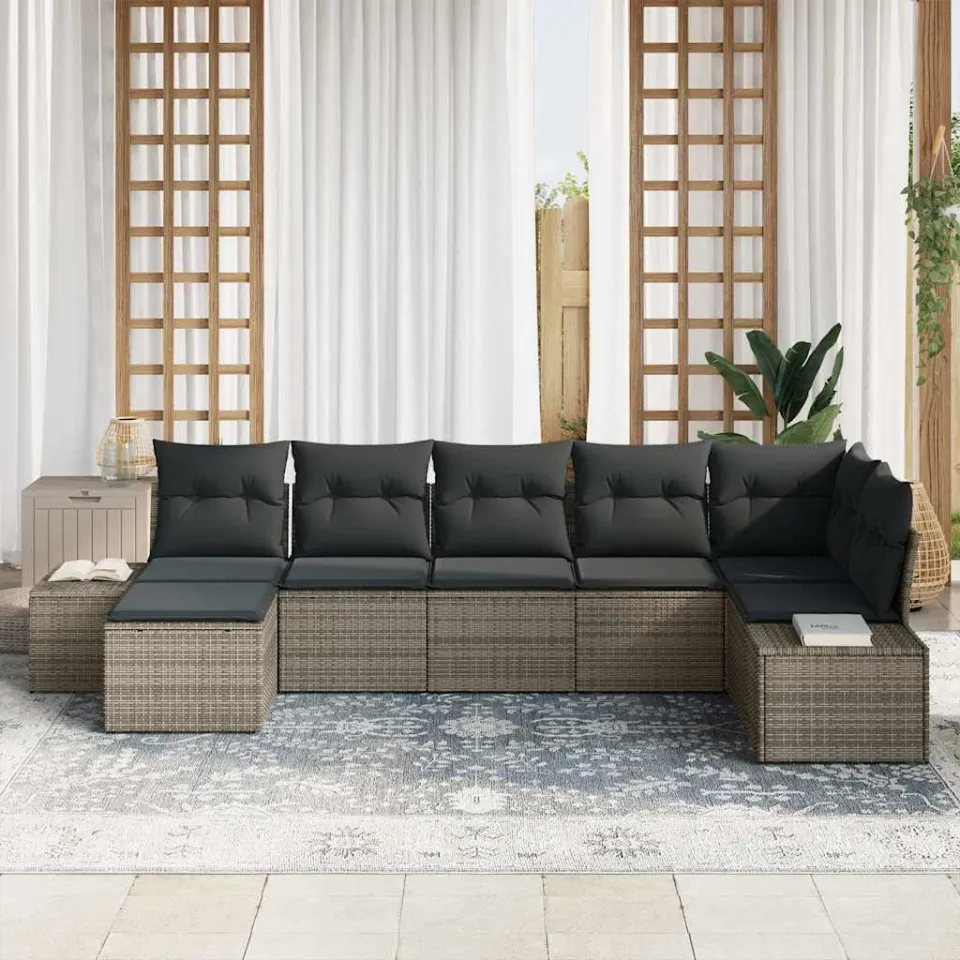 vidaXL Tuin Sofa Set 7 st Grijs poly rattan, foto 3