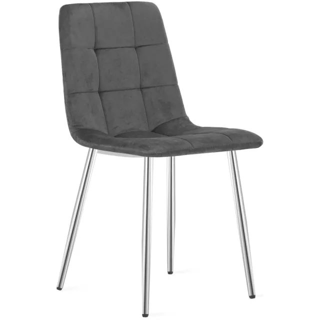 Oskar Eetkamerstoel KARA - Donkergrijs fluweel - Zilveren metalen poten - Modern design