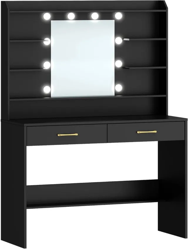 HILINSIE Schminktisch mit Spiegel, Wohnzimmer, 100cm, Schwarz Zwart