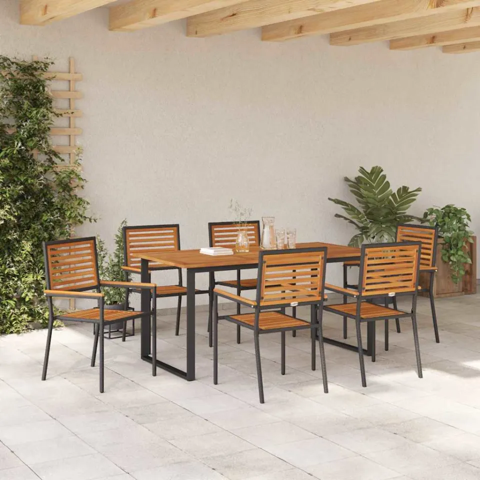 vidaXL Tuin eettafelset 7 st Zwart Massief Acaciahout, foto 3