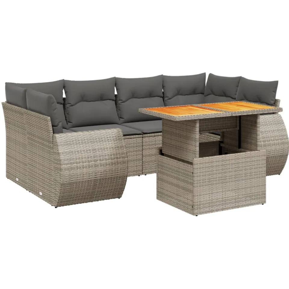 vidaXL 7-delige Loungeset met kussens poly rattan grijs, foto 3